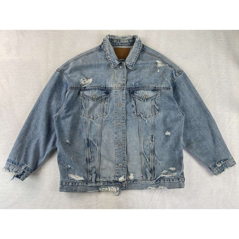 American Eagle Women’s XL Distressed Light Washed Oversized Trucker Denim Jacket
